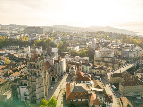 Aerial shot of Lausanne, Switzerland