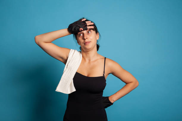 istock Portrait of tired personl trainer practicing gymnastics exercices 1485110421