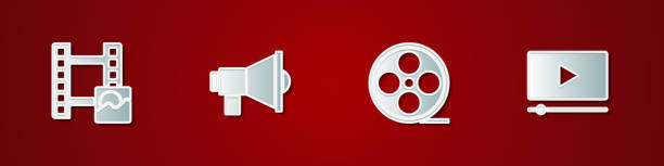 istock Set Play Video, Megaphone, Film reel and Online play video icon. Vector 1485110541