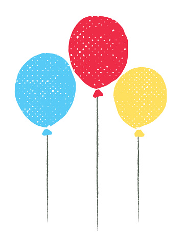 A set of cute, colorful doodle style balloons on a transparent background.