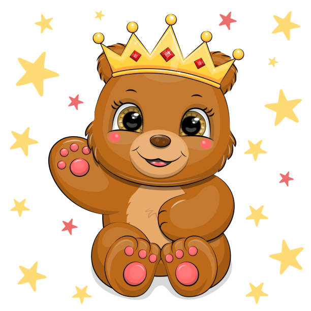 istock Cute cartoon bear king with golden crown. 1485111937