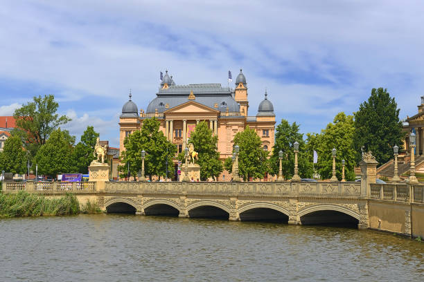 Schwerin, Germany - May 03, 2014: View of town from castle embankment 03 May in Schwerin