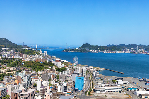 Cityscape of Shimonoseki, Yamaguchi Prefecture seen from the top of the tower