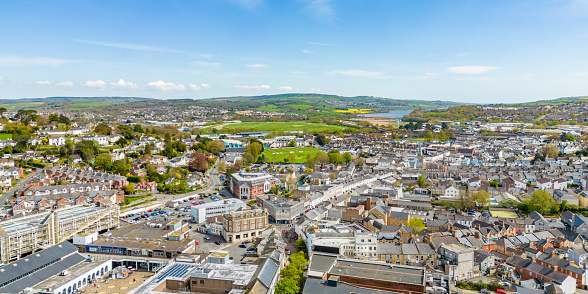 Panorama over town centre of Newton Abbot in Devon