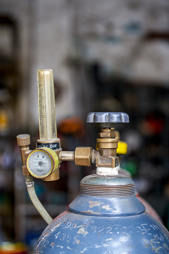 Close-up of acetylene gas cylinder used for welding