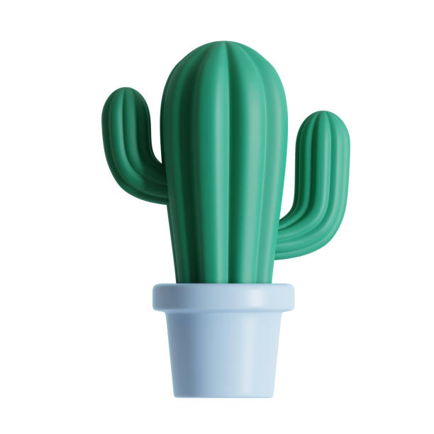 istock Modern icon of cactus in pot isolated on white background. 3d render illustration. 1485118485
