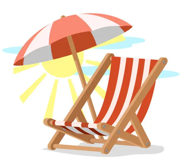 Vector illustration of Chaise lounge with sun umbrella on a white background. Relaxation