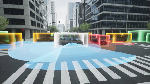 istock Autonomous car self driving on city street, Smart vehicle technology concept, 3d render 1485120034