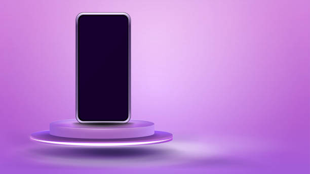 istock Smartphone on realistic 3d pink cylinder pedestal podium on pastel pink background. 1485122724