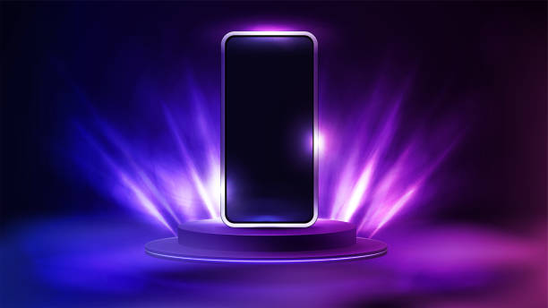 istock Smartphone on podium with lighting of spotlights, 3d realistic vector illustration. 1485122725