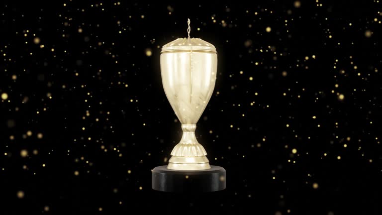 Golden trophy award , zoom golden cup , Golden confetti background - stock video