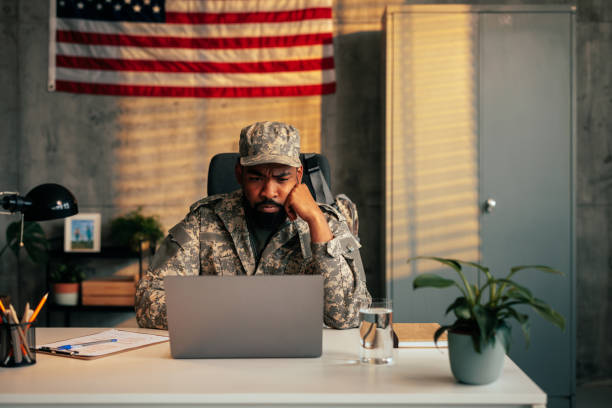 istock Soldier in office in army. 1485123010