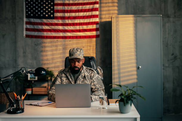 African American soldier in office.