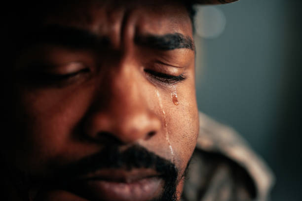 istock Tears on soldiers face. 1485123057