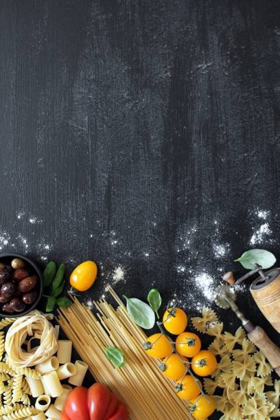 istock Italian pasta with ingredients on the table. 1485123401