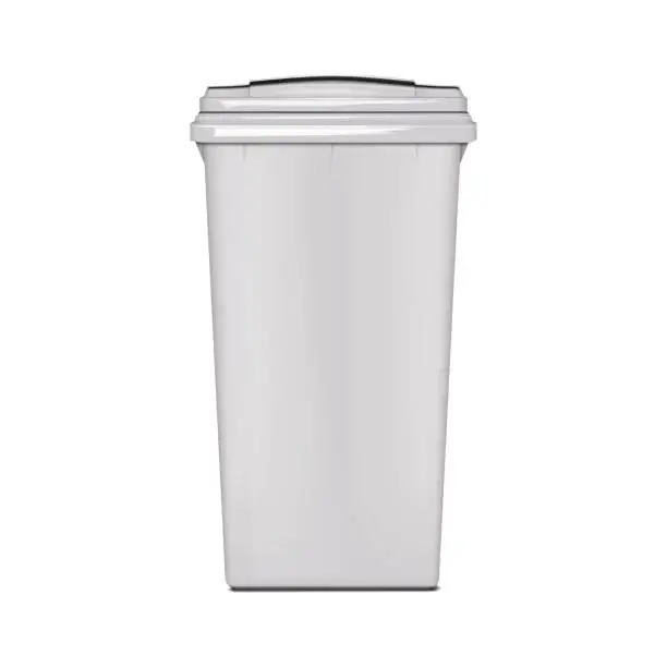 Vector illustration of Outdoor plastic dustbin with hinged lid vector mockup. Blank dust bin isolated on white background realistic mock-up. Trash can container. Template for design