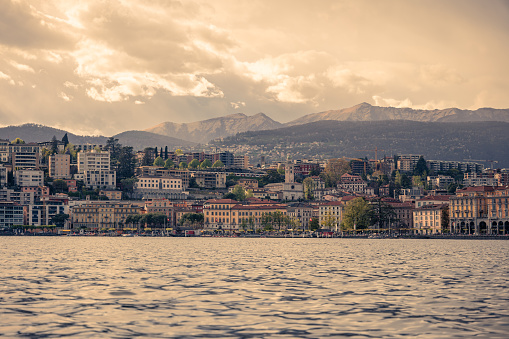Shot taken from the lake, Lugano town and mountains