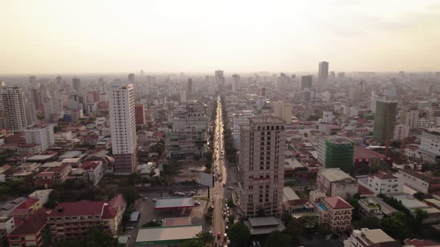 Phnom Penh golden hour drone view