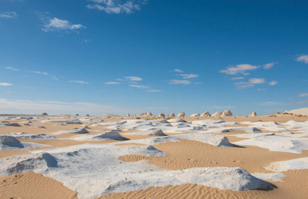 istock Barren white desert landscape in hot climate with rock formation 1485132614