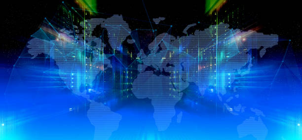 istock 3D render Double exposure of world map connecting and blurred room of data center , Technology and network connection concept. 1485134698