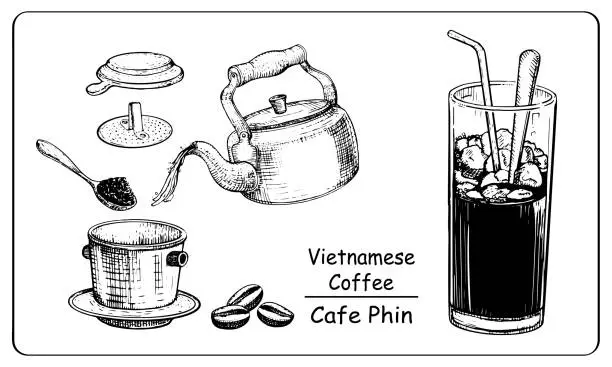 Vector illustration of vietnamese coffee illustration, drip, caphe phin