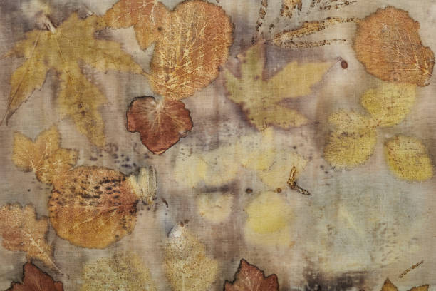 istock Fragment of hand-dyed fabric using eco-print technique 1485135980