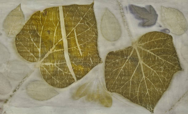 istock Fragment of hand-dyed fabric using eco-print technique 1485136042