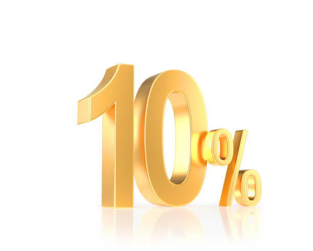 testo dorato 10% simbolo 3d - number 10 percentage sign number financial figures foto e immagini stock