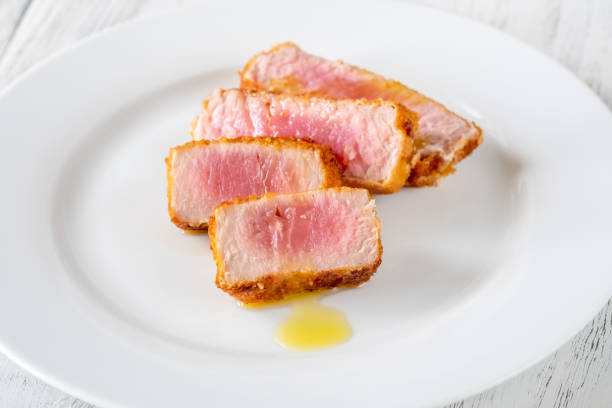 Sliced tuna steak stock photo
