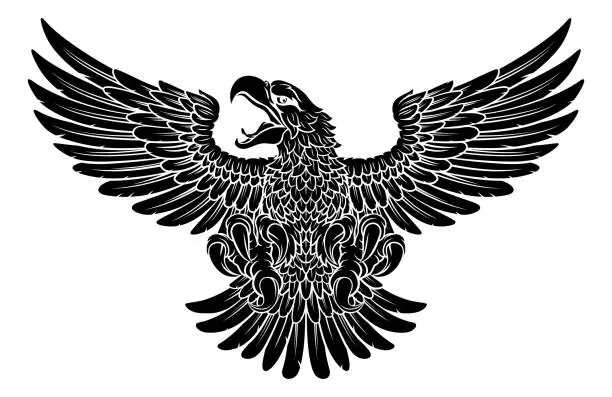 Vector illustration of Bald Eagle Hawk Flying Wings Spread Mascot