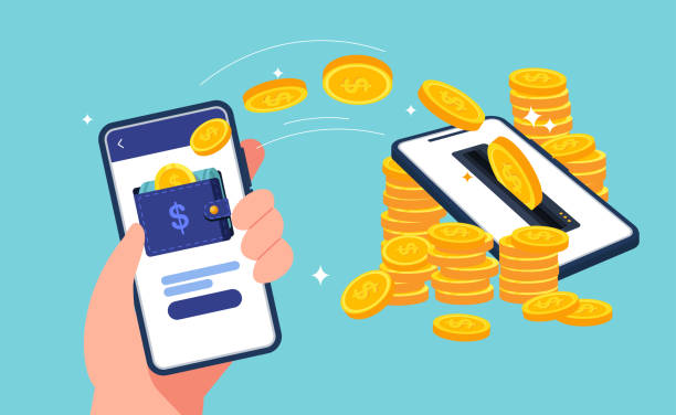 istock Mobile money transfer with hand holding mobile phone.Transfer money by online internet banking all around the world illustration. 1485147752