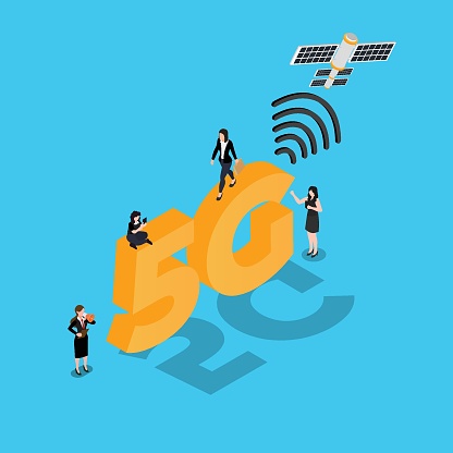 5G internet network connected to satellite 3d isometric vector illustration concept for banner, website, landing page, ads, flyer template