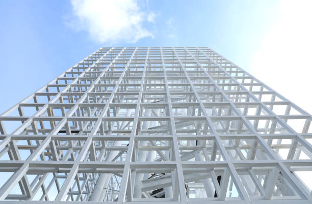 White Steel beam construction with blue sky background
