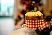 Panettone. decorated cake. Christmas decoration.