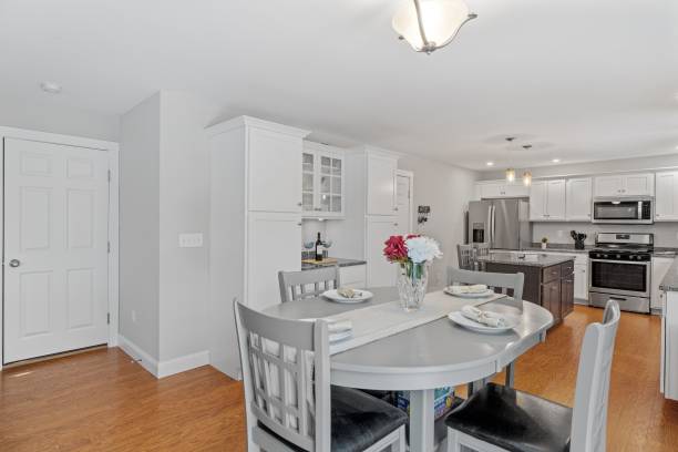 istock Bright and modern kitchen with a white color scheme. 1485167677