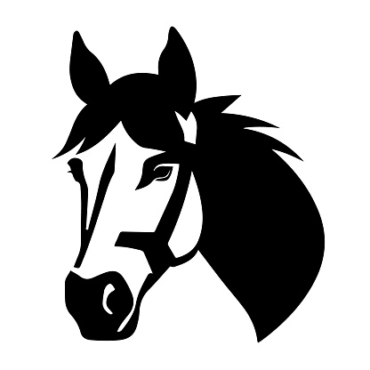 Horse head black silhouette isolated on white background. Vector illustration.