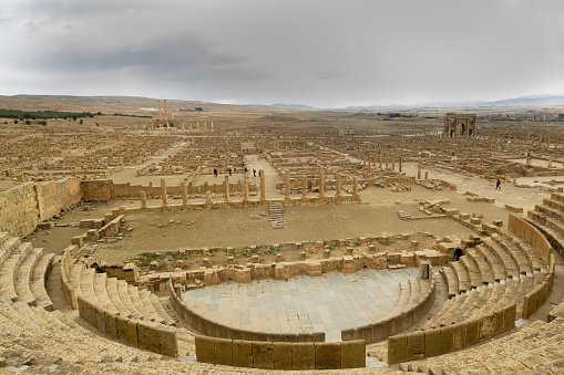 Close up shot of Ancient Roman theatre in Hierapolis, Pamukkale