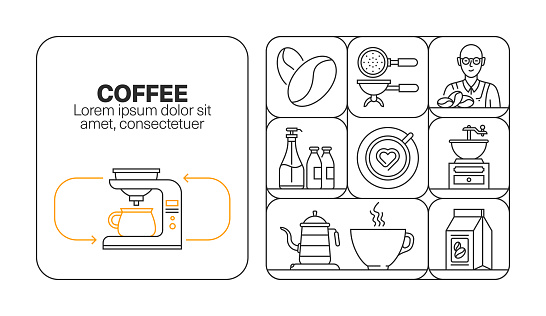 Coffee Banner Line Icon Set Design