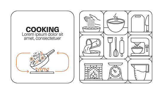 Cooking Banner Line Icon Set Design