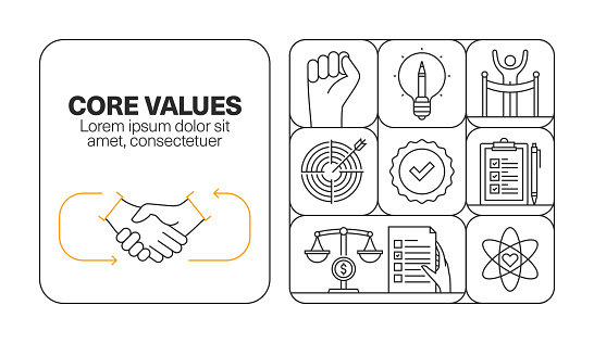 Core Values Banner Line Icon Set Design