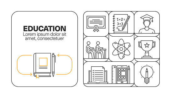 Education Banner Line Icon Set Design