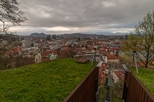 Spring cloudy evening view for main old square in Ljubljana 03 31 2023