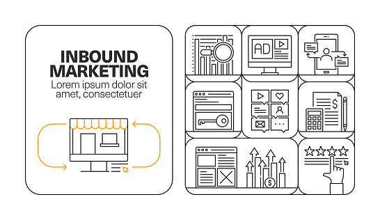 Inbound Marketing Banner Line Icon Set Design