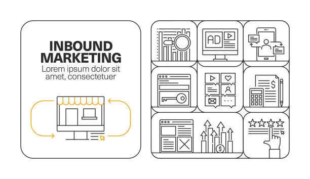Vector illustration of Inbound Marketing Banner Line Icon Set Design