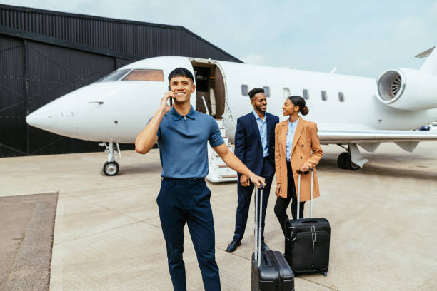 istock Passengers in front of the private luxury jet 1485177487
