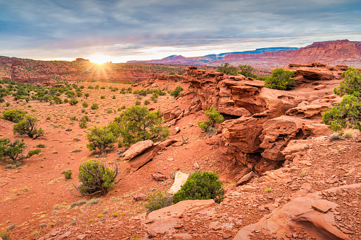 Sunset at Sunset Point in Capitol Reef National Park near Torrey, Utah, USA.