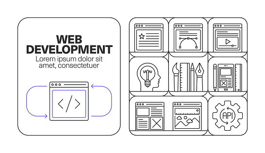 Web Development Banner Line Icon Set Design