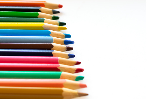 Close-up of multi-colored pencils made of wood