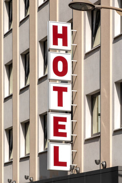 istock Hotel sign on building facade 1485180233