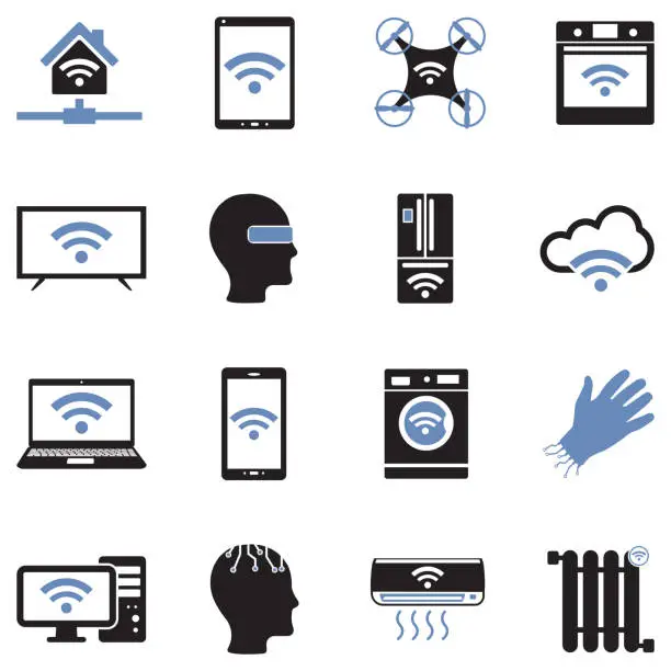 Vector illustration of Smart Technology Icons. Two Tone Flat Design. Vector Illustration.